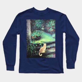 Leon The Neon Cat at the Entrance of the Enchanted Forest.  from an Original Cat painting by Susan Nimbley, Art des Rapides Long Sleeve T-Shirt